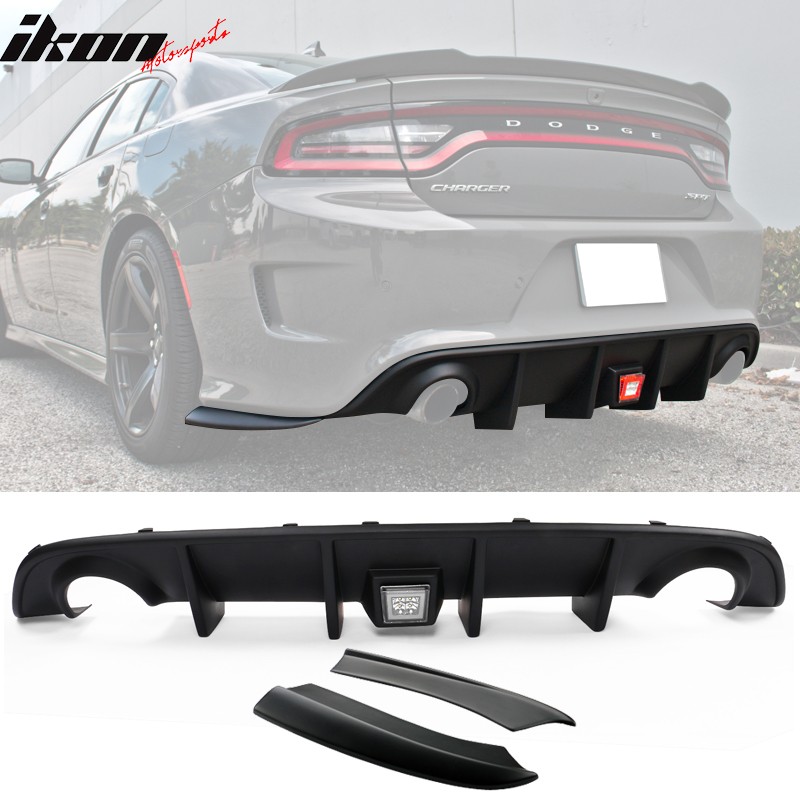 Fits 15-23 Charger SRT Rear Bumper Diffuser Lip Valance W/ Clear LED Brake Lamp