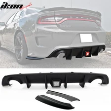 Fits 15-23 Charger SRT Rear Bumper Diffuser Lip Valance W/ Clear LED Brake Lamp