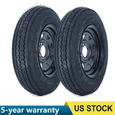 2 Pack 480-12 4.80x12 4.80-12 4.8-12 Trailer Tires with 12'' Rims, 4 Lug on 4'