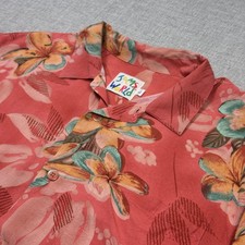 Jams World Vintage Rayon Floral Hawaiian Aloha Shirt Womens Large Pink