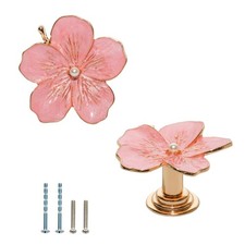2 PCS Pink Flower Knobs Five-petaled for Dresser Drawers,Decorative knobs wi