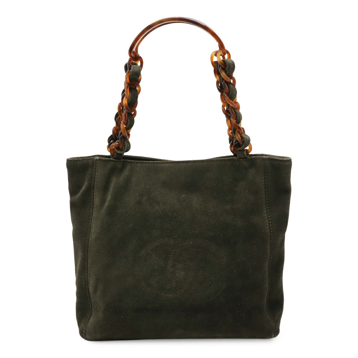 Chanel Coco Mark Suede Khaki Brown Tote Bag with Chain Pre-Owned