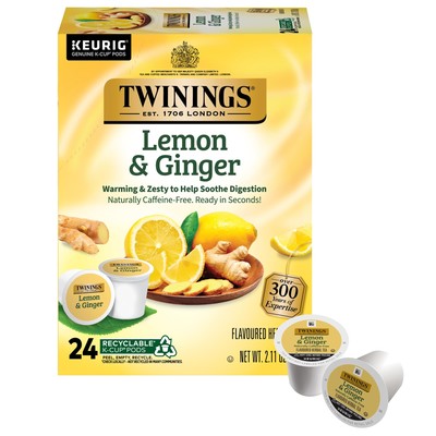 Twinings Lemon & Ginger Herbal Tea K-cup Pods For Keurig, 24 Count (Pa