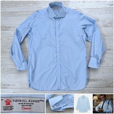  475 Turnbull  Asser James Bond Dr. No Turnback Cuffs in Solid Blue, 17 16.5