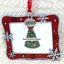 🎄2025 CHRISTMAS TREE ORNAMENT PHOTO PICTURE FRAME HANGER RED SNOWFLAKE SQUARE