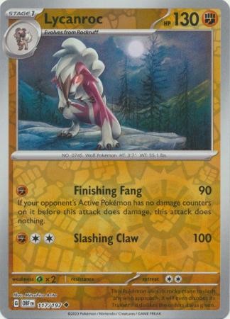 LYCANROC 117/197 OBSIDIAN FLAMES POKEMON (REVERSE HOLO, NM)