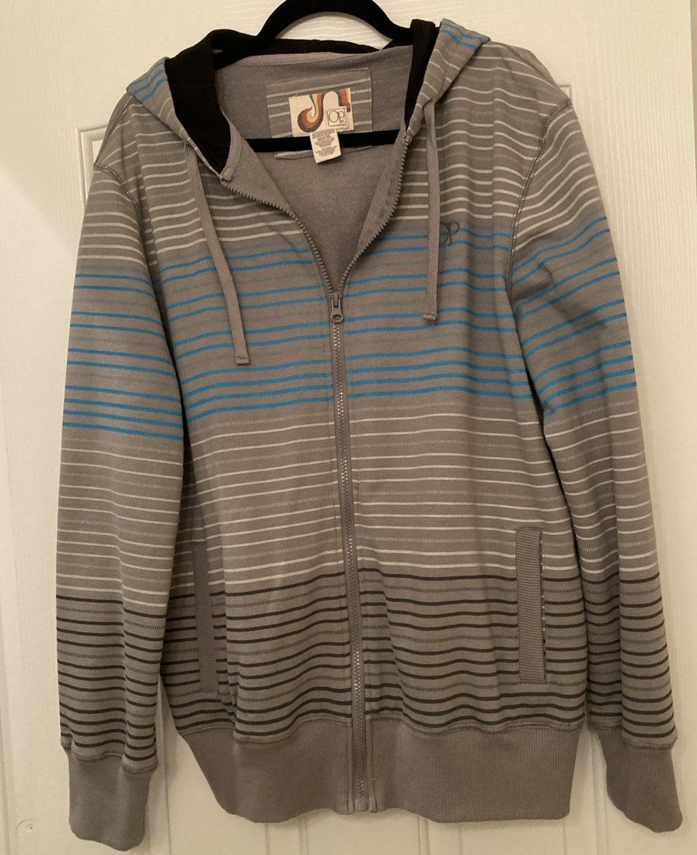 サ*ー様 90s Ocean Pacific Design Knit hoodi Vintage OP Ocean Pacific Sweatshirt Mens XL Gray Blue Full Zip