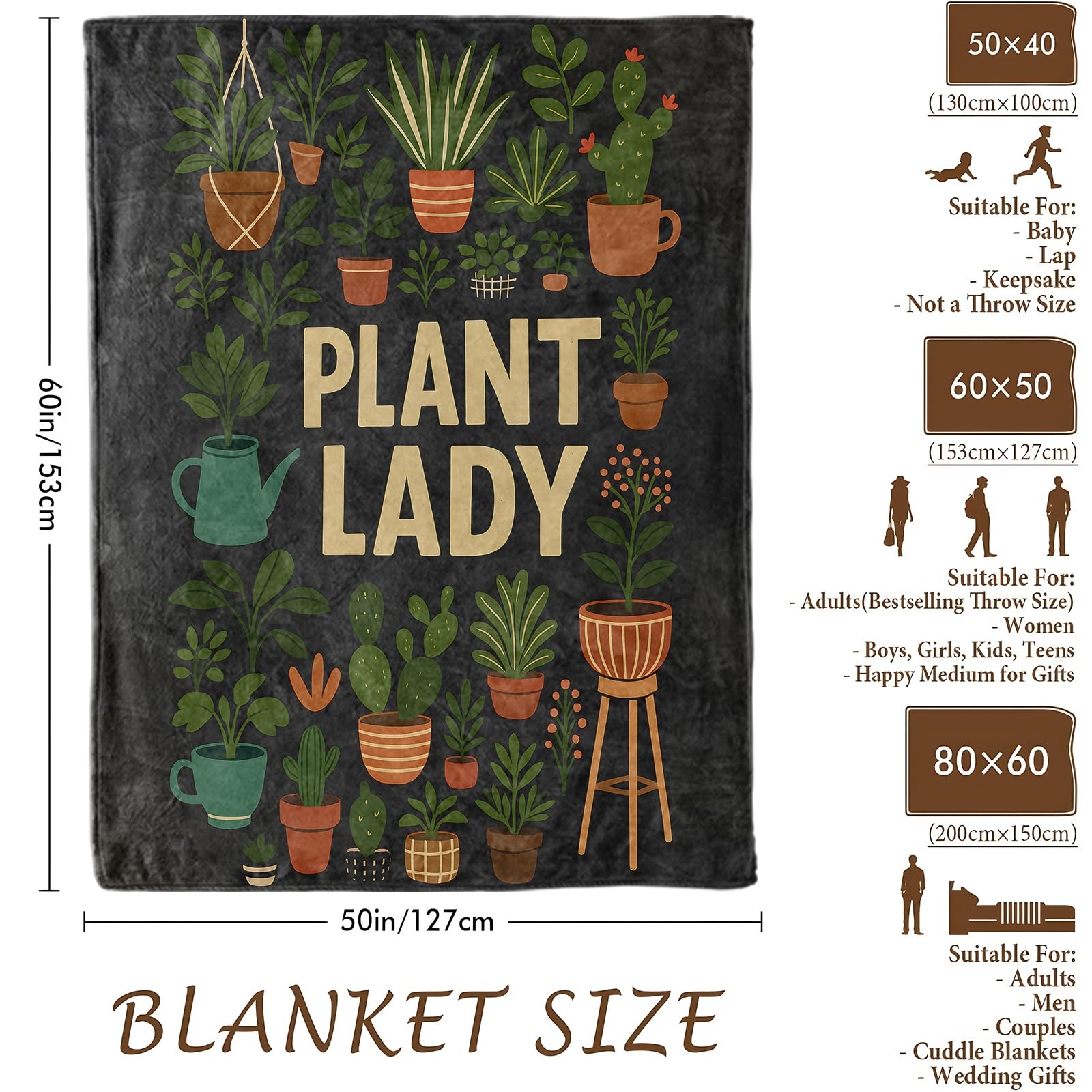 Plant Lady Botanical Blanket, Flannel Blankets Gifts for Boys Girls Adults, W...
