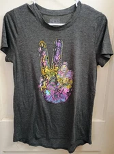 Modern Lux Women's Size M Grey T-Shirt Colorful Peace Sign Hand