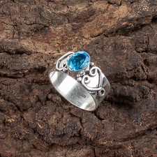 Blue Topaz Gemstone 925 Sterling Silver Ring Handmade Jewelry Ring For Gift