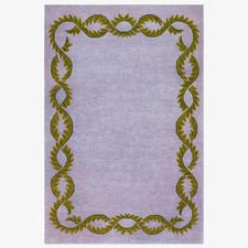 Hand Tufted Wool Area Rug  Purple Floral Border Art Deco Modern Living Room