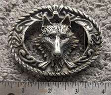 VTG 1995 PEWTER BELT BUCKLE WOLF HEAD ORNATE GREAT AMERICAN PRODUCT USA