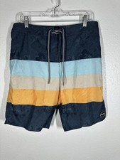 O'Neill Board Shorts Mens 32 Blue Yellow Stripe Swim Trunks Stretch Quick Dry