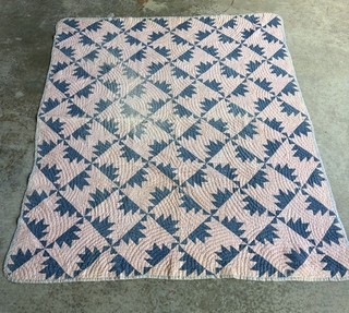 Antique 1800s Delectable Mountains Hand Stitched Quilt