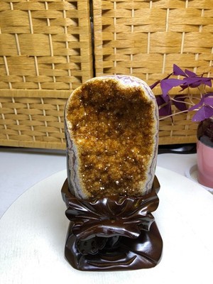 4.4LB Natural citrine Cluster quartz cluster crystal mineral specimen gift +base