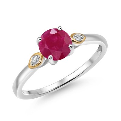 1.03 Ct Round Red Ruby G/H Lab Grown Diamond 925 Silver and 10K Yellow Gold Ring