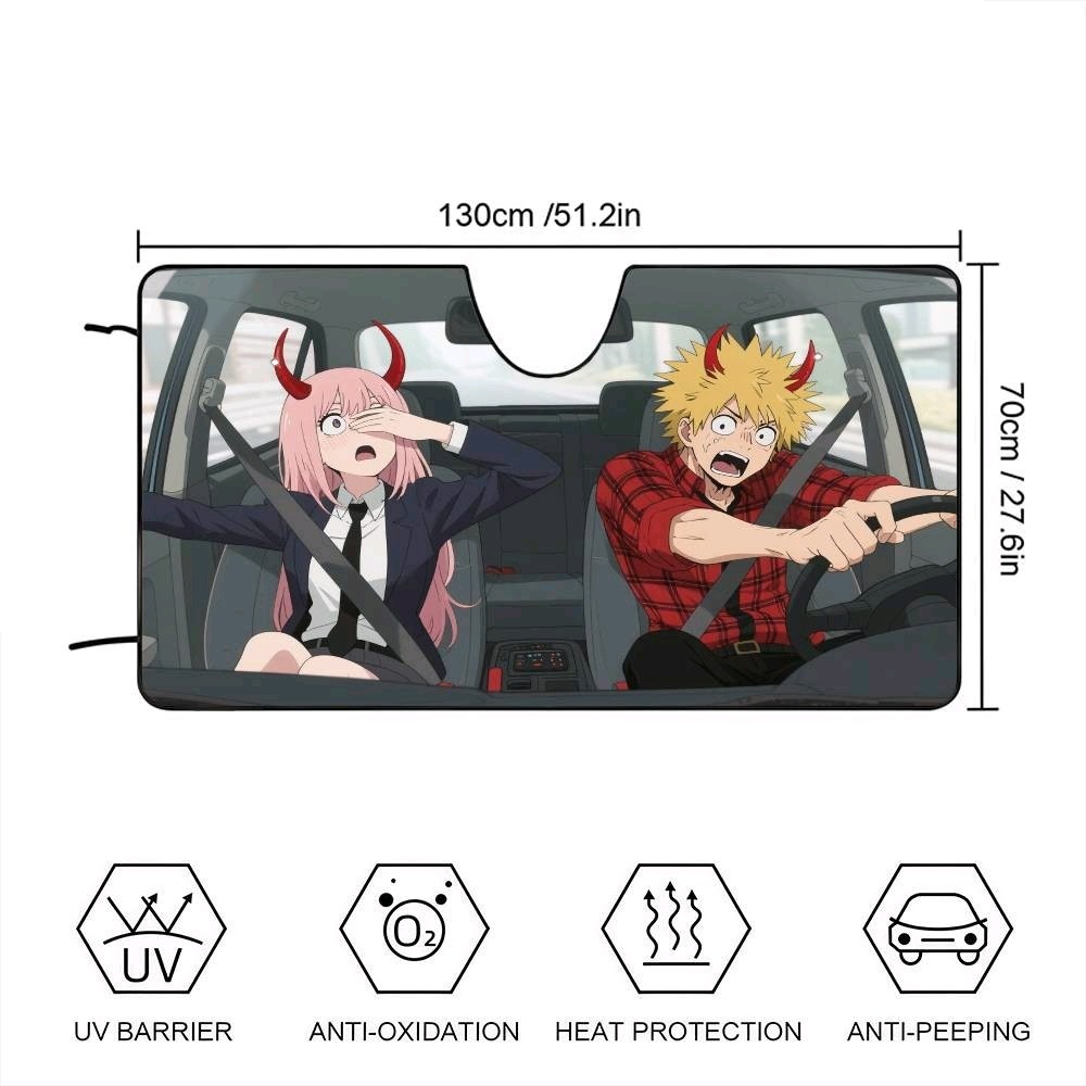 Pare soleil voiture Chainsaw Man pour stopper la chaleur et protéger votre tableau de bord