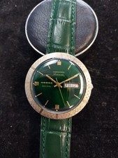 RARO VINTAGE LONGINES ADMIRAL 5 STELLE QUADRANTE VERDE LUNETTA PLACCATA ORO RESTAURATO