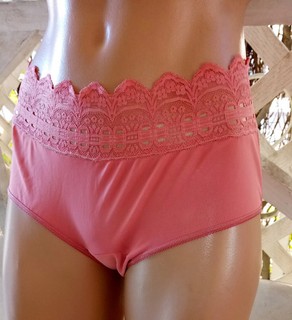 OLGA SECRET HUG TEA ROSE SHEER NYLON & LACE SISSY PANTY SIZE 7/L