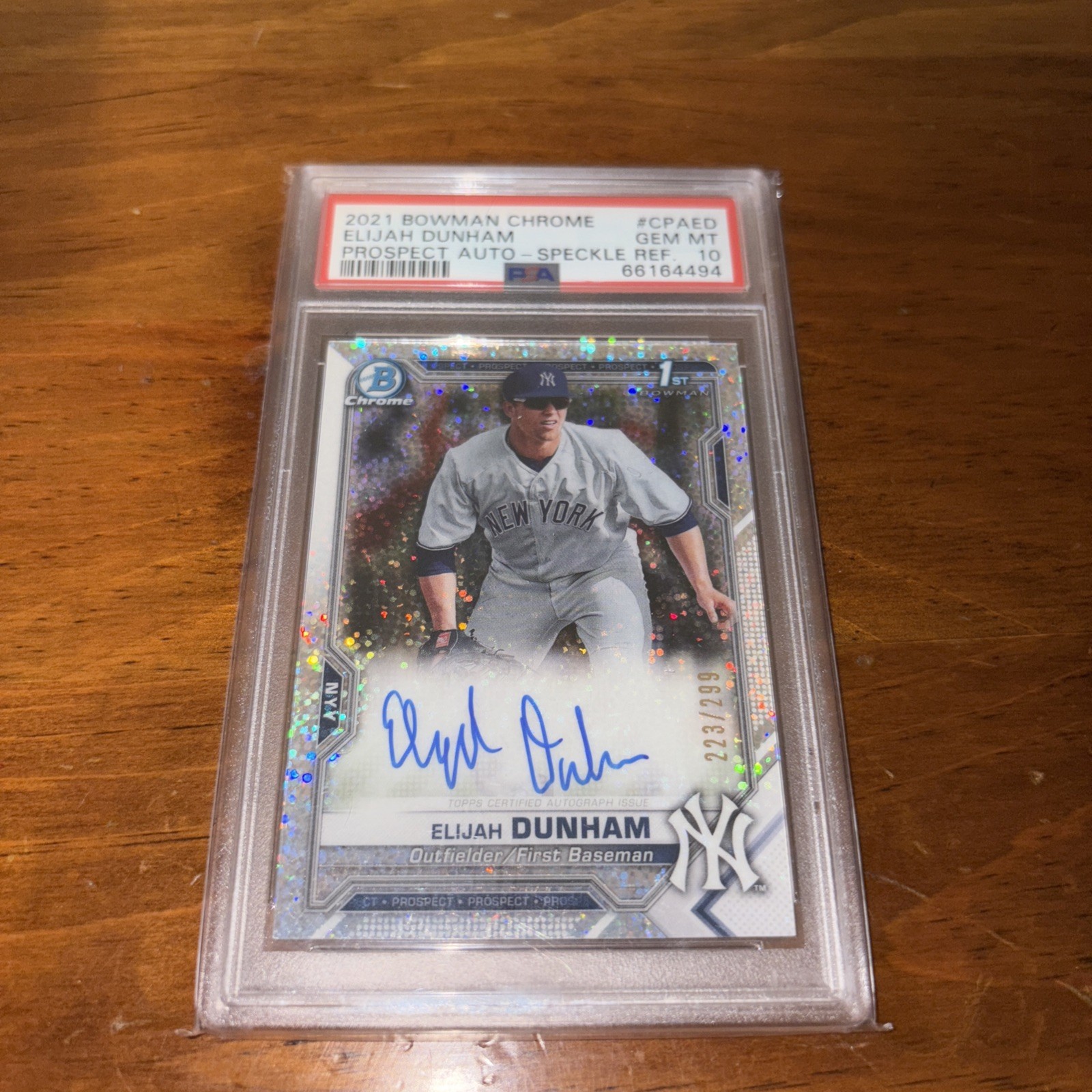 Elijah Dunham 2021 Bowman Chrome 1st Prospect Auto Refractor /499 PSA 10 Yankees