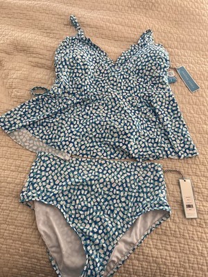 Draper James Peplum Style Tankini Top Blue Multi Size XL NWT