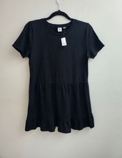 GAP Black Short Sleeve Tiered Ruffle Mini Dress XS NWT Skater Punk