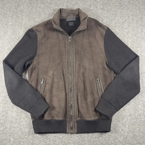Nicole Farhi Jacket Mens Medium Brown Leather Knit Bomber Full Zip Wool - product listing photo