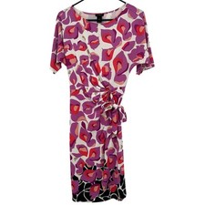 Ann Taylor Size XS Short Sleeve Dress Abstract Floral Print Purple Pink White