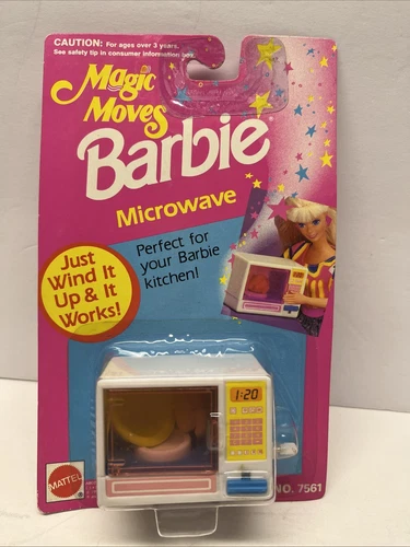 Vintage 1992 Mattel Barbie Action Accents Microwave Oven Wind-Up  Rotating Tray