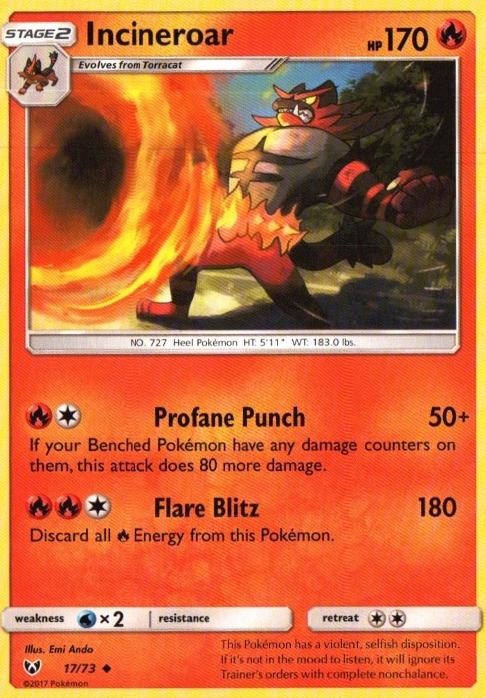 Incineroar 17/73 Uncommon Shining Legends Pokemon Near Mint