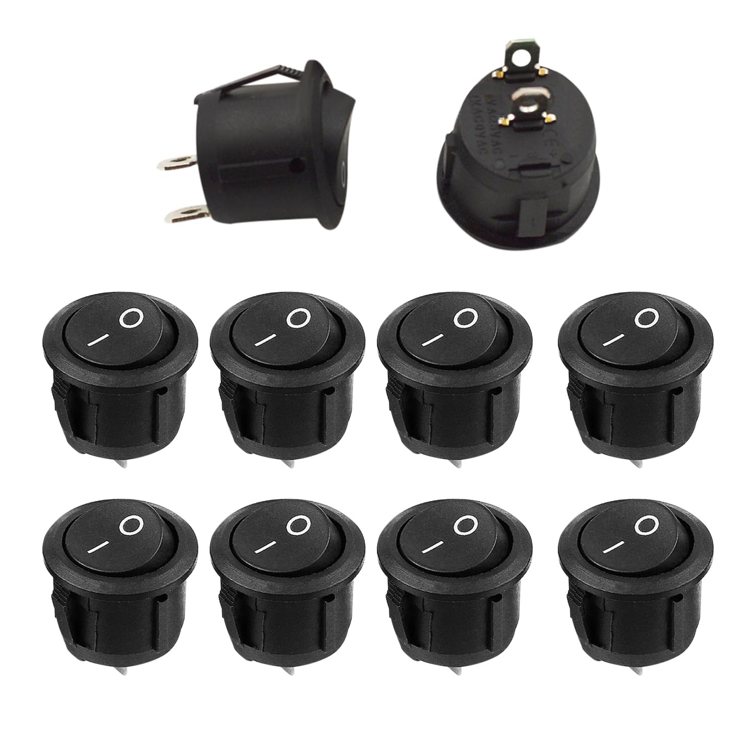 10 interruttori a bilanciere neri a bilanciere rotondi, mini interruttore (J5V)