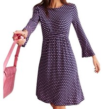 Boden Size 16-18R Jersey Dress Pink Blue Sherbert Crescent Stamp Flute Sleeve 