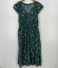 Old Navy Waist Defined Flutter Sleeve Smocked Dress Women's S Green Floral Print