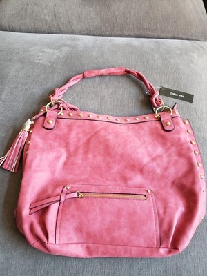 Dolce Vita Red Faux Leather Studded Hobo Tote Bag With Tassel Charm - Brand New