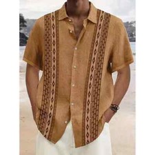 Men's Short Sleeve Button-Up Casual Cuban Guayabera Beach Wedding Dress Shirt