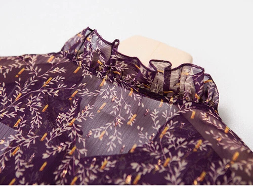 2025 Popular New Sezane Damen Blumen Shirt Bluse Top Chic V-Ausschnitt Shirt lila - Bild 5 von 19
