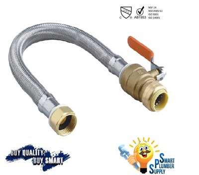 Water Heater Valve With Flexible Hose 1/2'' Push-mate x 3/4'' FIP-18'' (210-03)