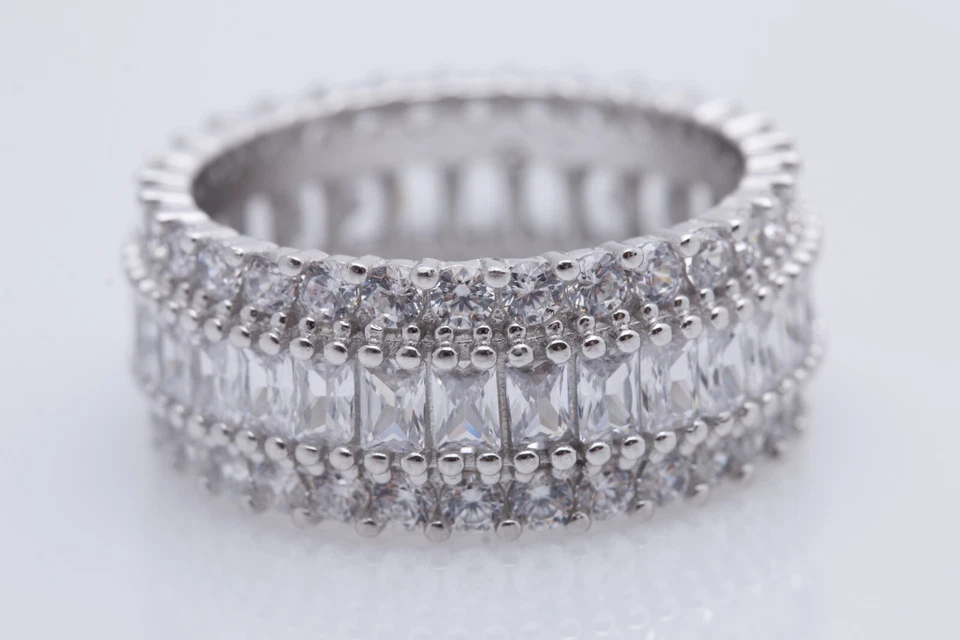 Turkish Jewelry Baguette Topaz Rhodium 925 Sterling Silver Band Ring Size - Image 2 of 4