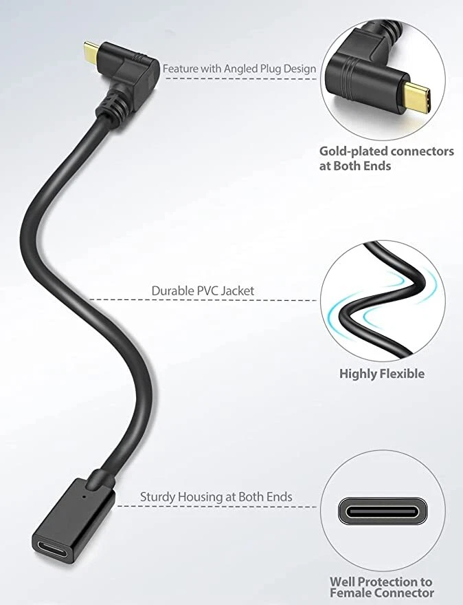 1 Ft. USB Type C | 90 Degree Right Angle | Male to Female | Sync and Charge - Image 4 of 4