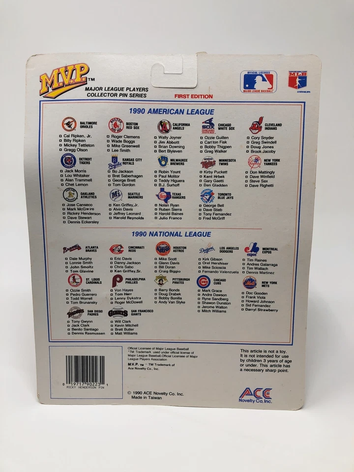 RICKEY HENDERSON 1990 MVP Baseball Pin & 1990 Score Card In Package Oakland A's - Image 3 of 3