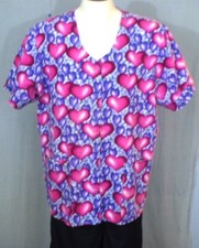 Durable Fashion Scrub Wear Blue XL Scrub Top Purple Red Hearts Cotton Blend