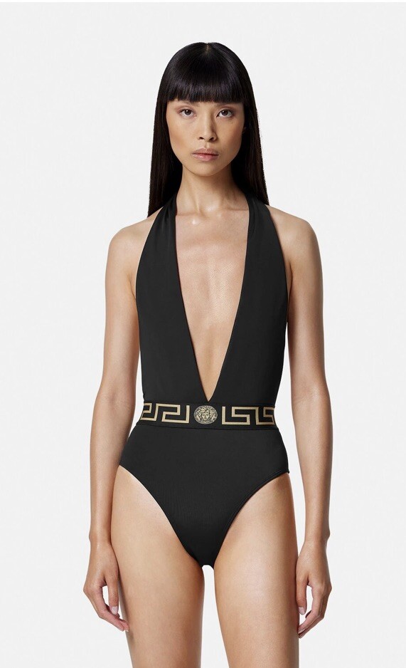 Versace Greca Border Black One-Piece Swimsuit Size 2 US S $475