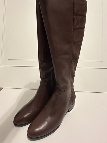 H Halston Michelle Tall Brown Riding Boots Womens 8.5 Leather & Stretch Zipper - Picture 8 of 8