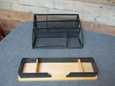 2 - Metal and Wood Desk Organizers Desktop Supply Storage 