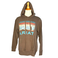 Ariat Real Graphic Logo Hood Hoodie Womens S/P Brown Sweatshirt Western Cowboy