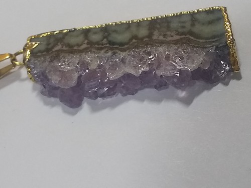 Amethyst Geode Slice Pendant Gold Electroplated w/ cord - Picture 5 of 12