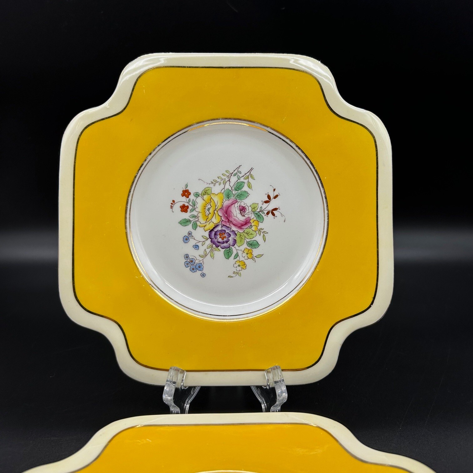 Vtg Hampton Yellow Border Hand Painted Bouquet Luncheon Plates Set of 4 ...