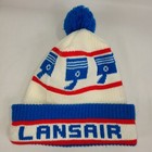 Lansair Toque Vintage Winter Hat Blue White Airline Plane Pom-Pom Ski Knit Cap