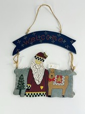 Christmas Santa Claus Deer Wood Hanging Decor Door Plaque Holiday Primitive