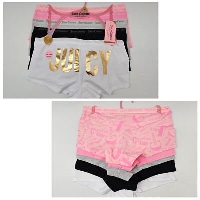JUICY COUTURE 5 Pack Women M L XL Stretch Cotton Panties Black Gray Pink White